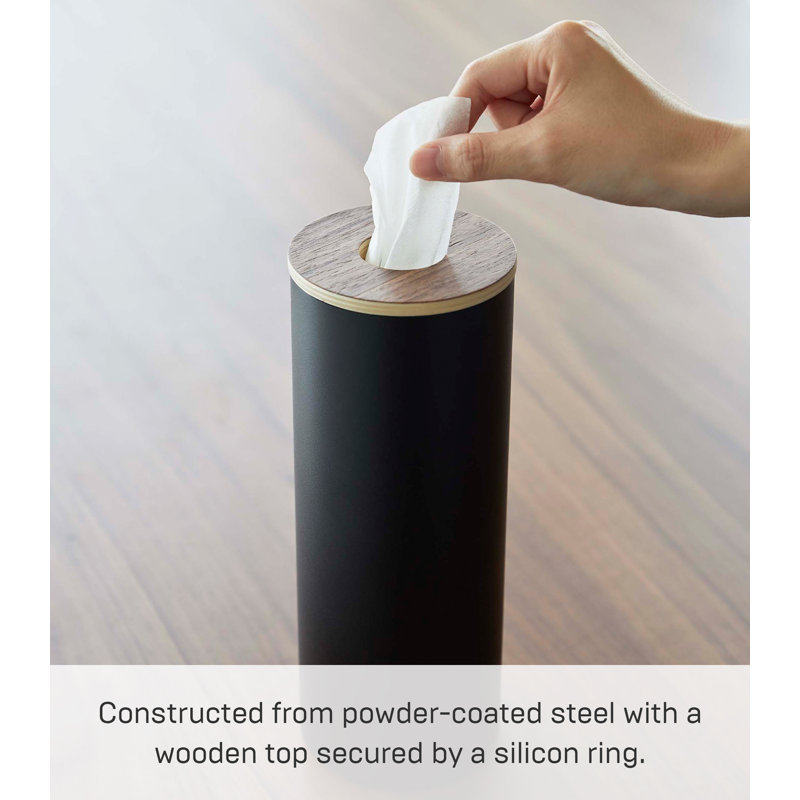 Modern White Steel and Wood Round Tissue Case