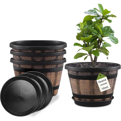Ensemble de 4 pots à plantes, grand tonneau à whisky de 12 pouces ...