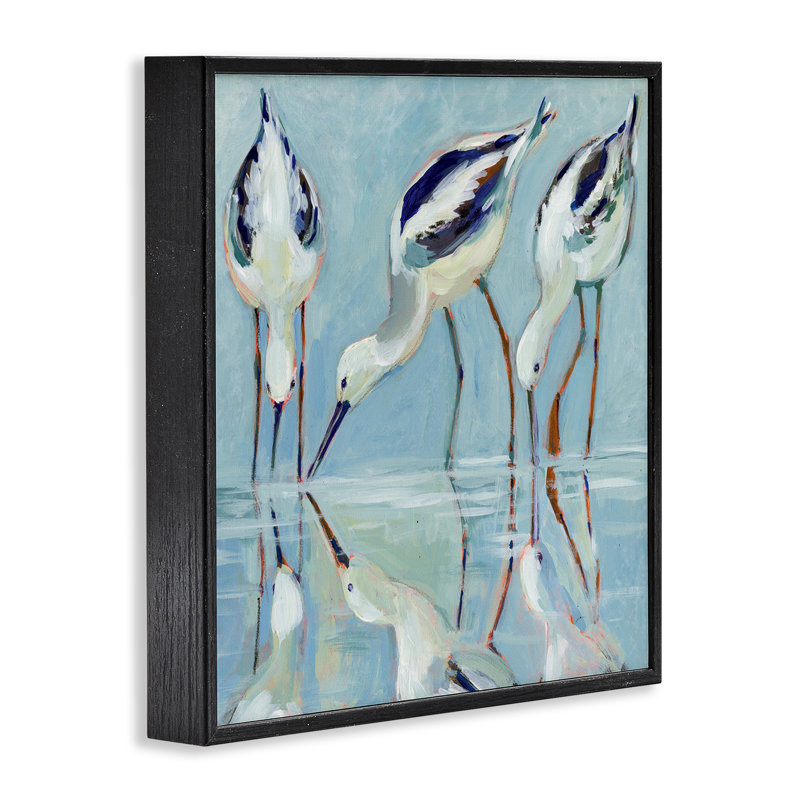 Giclée encadrée de oiseaux sur échasses, conception par Susan Winget, Giclée encadrée noir minuit, H 12 po x l 12 po