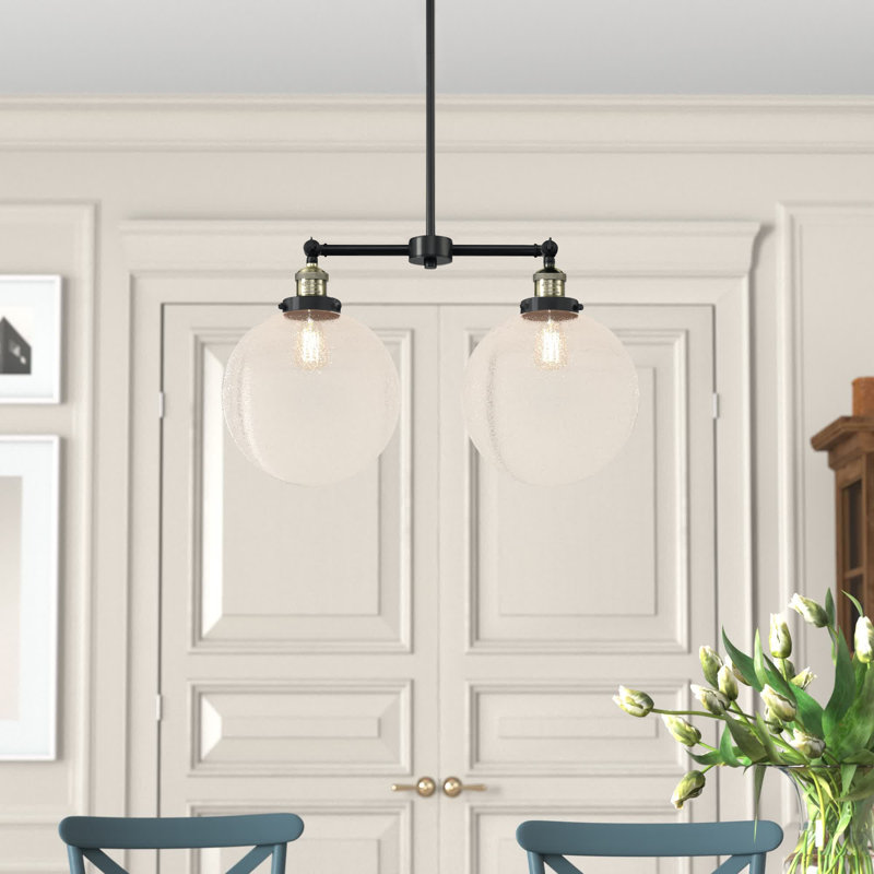 Luminaire suspendu pour îlot de cuisine à 2 lumières Oliver, Grainé, Laiton antique noir