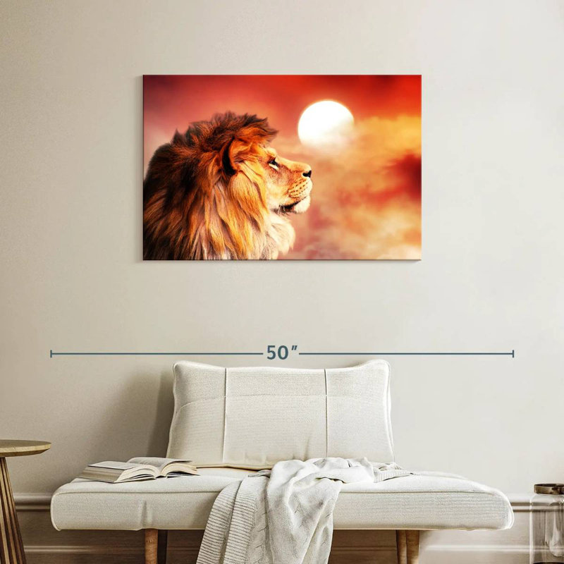 Lion Overlooking Sunset, 24" H x 36" W