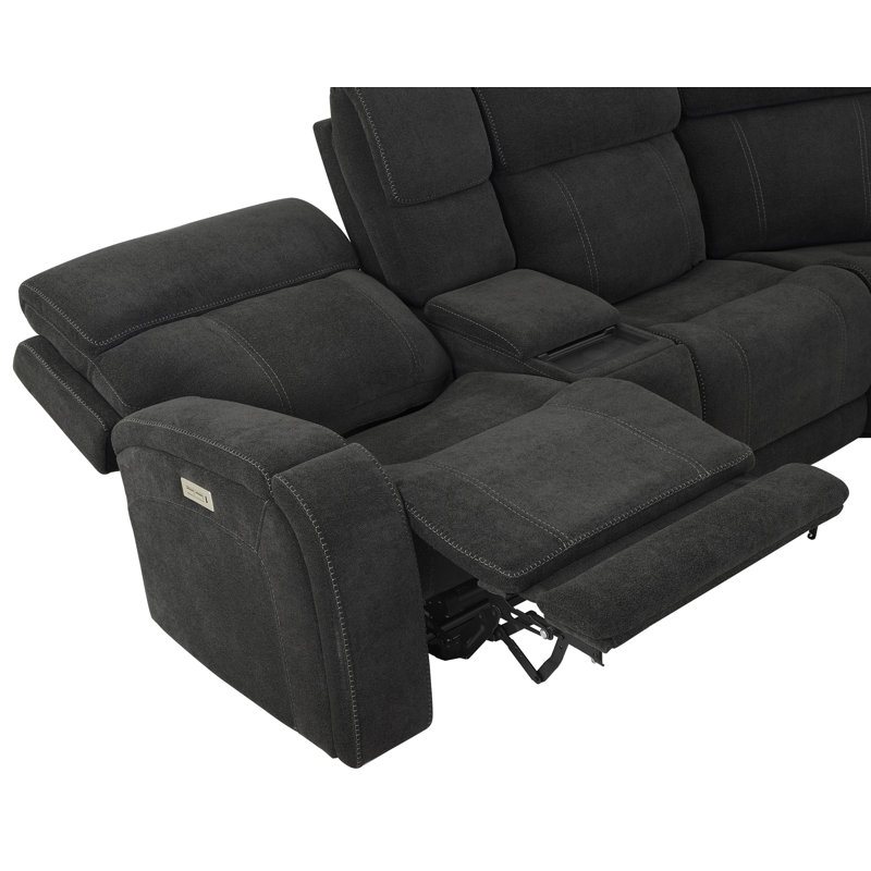 Gray Fabric Three-Piece Sectional with Cup Holders