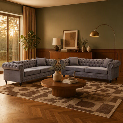 Modern Velvet Upholstered 3+3 Combo Sofa with Solid Wood Frame, Comfortable Cushions, and Elegant Design for Living Room and Office