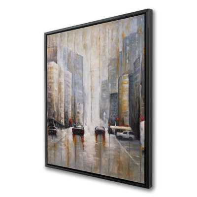 Cars in the morning rain - Modern Livingroom Framed Canvas