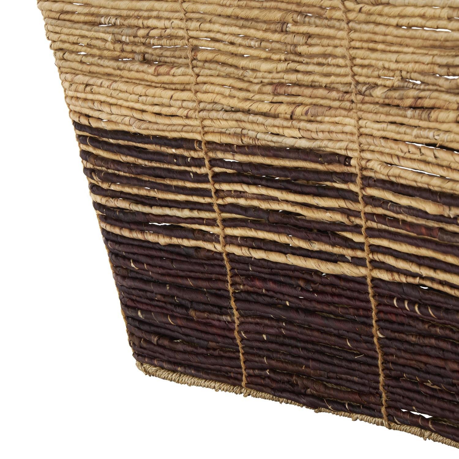 Ebony Seagrass Handmade Wide Woven Rectangular Color Block Storage Basket With Slot Handles