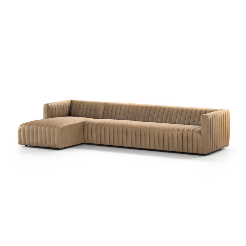 Augustine Chaise Sectional, Palermo Drift Genuine Leather, Left Hand Facing, 26.5" H x 126" W x 64" D
