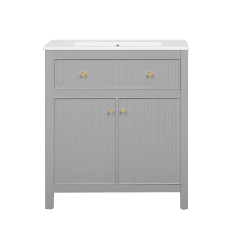 Ensemble de meuble-lavabo autoportant avec portes à fermeture douce 30 po avec lavabo en céramique, style moderne