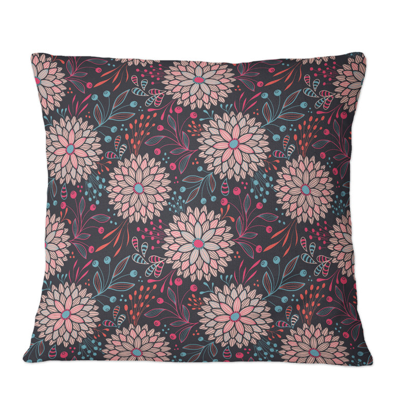 Coussin décoratif à motif floral rose, 16 po x 16 po