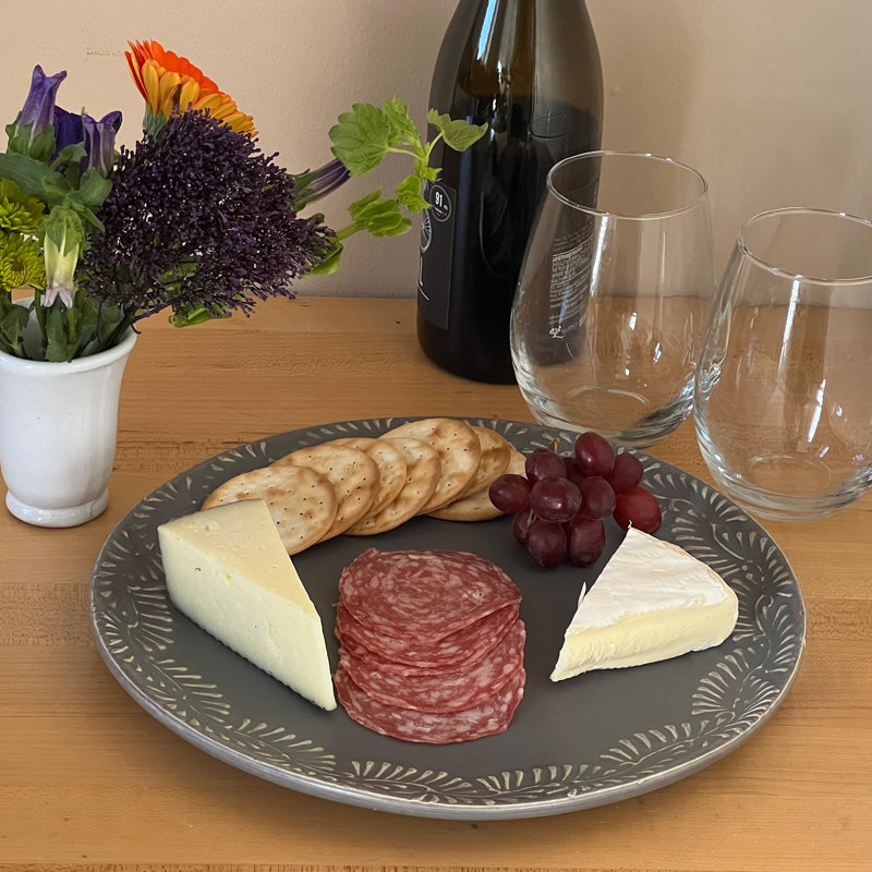 Plat de service en poterie faite à la main Encantada, Blanco, gris