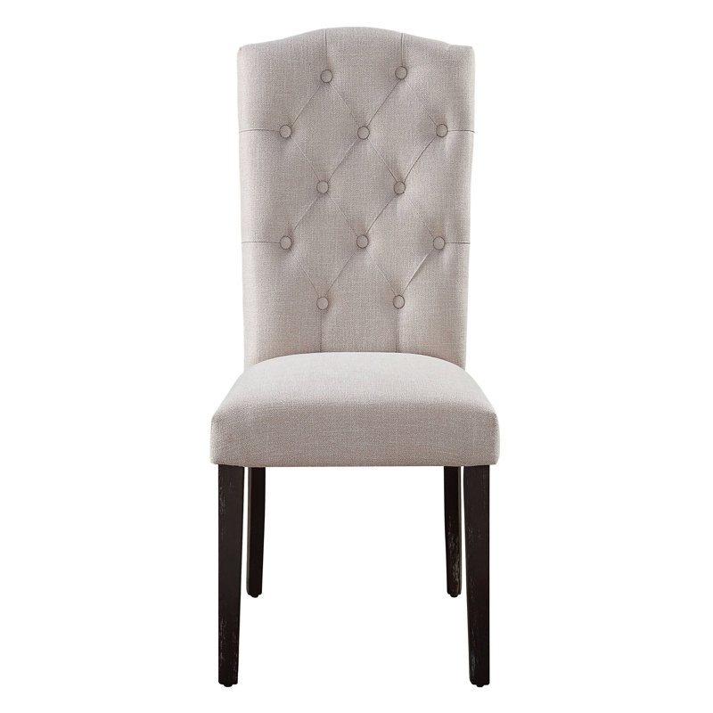 Élégantes chaises d'appoint à dossier capitonné en lin beige (ensemble de 2) pour un repas moderne et confortable