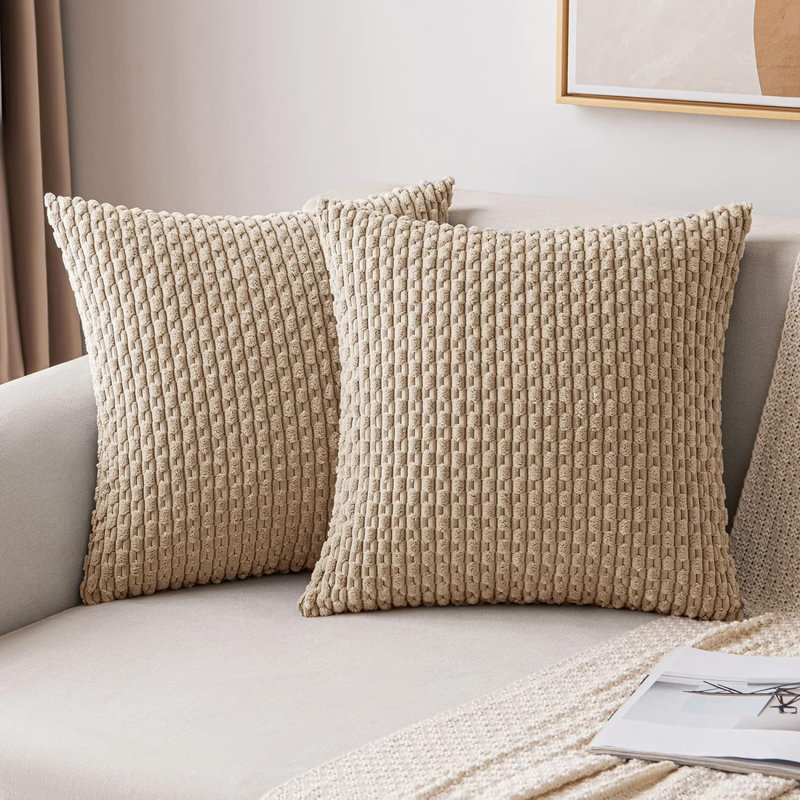 Cozy Throw Pillow Cover 2pcs, Beige, Square 18"