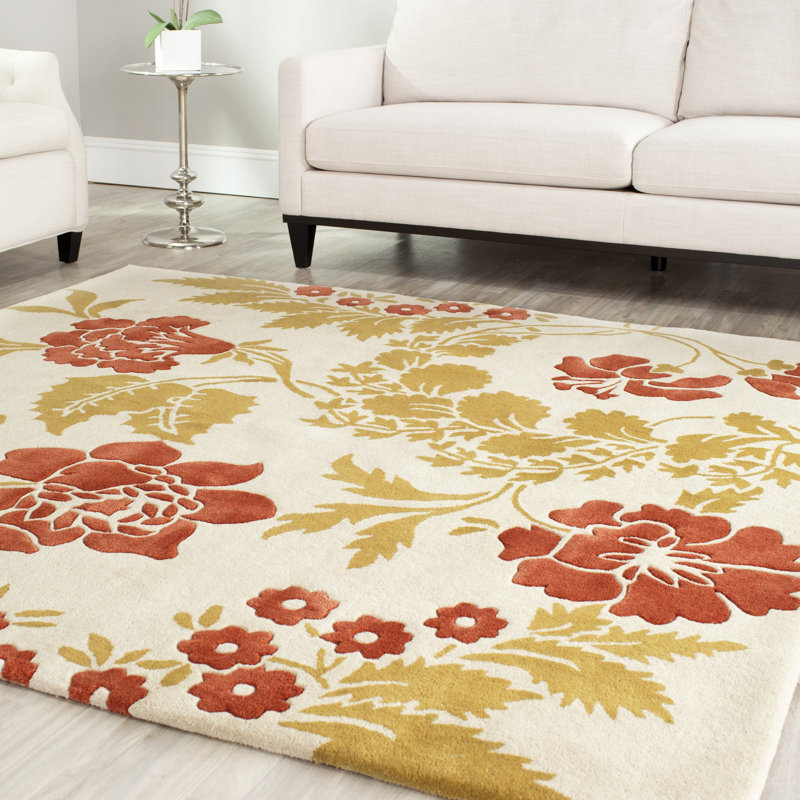 Cerda Hand Tufted Wool Floral Rug, Square 7'