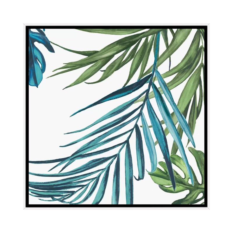 « palm leaves iii », impression sur toile, H 12 po x l 12 po x P 1,5 po, Toile avec cadre blanc, Pas de tapis