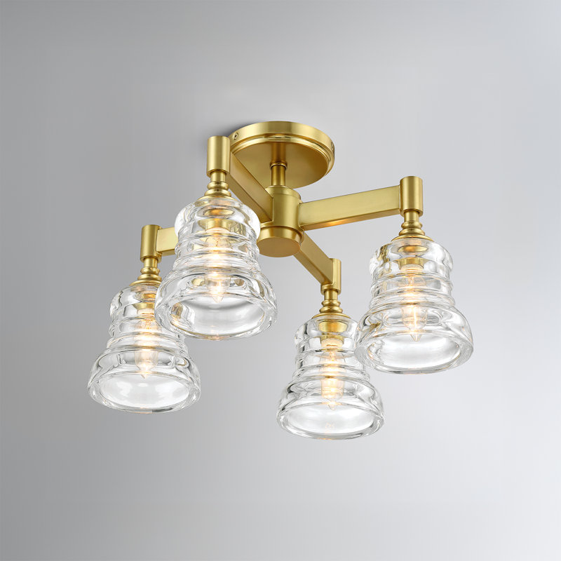 Kiaan 4 Light Aged Brass Semi Flush Mount, Gold