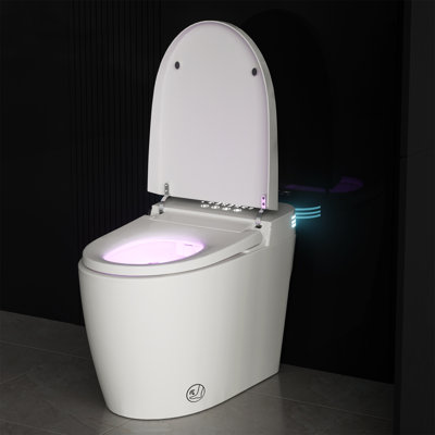 Modern One-Piece Elongated Smart Toilet with Integrated Bidet, Automatic Dual Flush, Multi-Level Heated Seat & Warm Air Dryer - Tankless Design