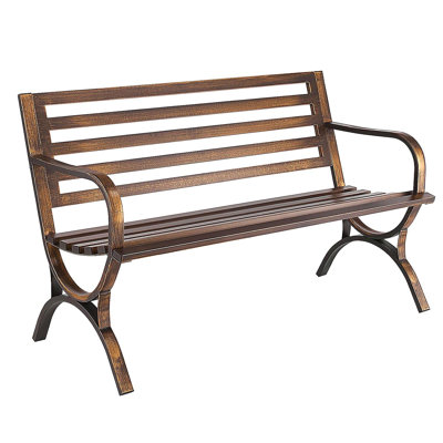 Outdoor Bench Patio Bench 50 inch Metal Frame Slatted Backrest for Porch