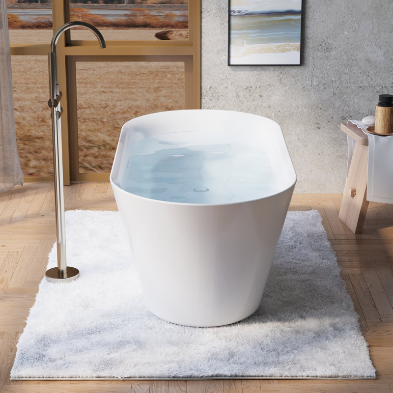 60 Inch,59-Gallon Freestanding Soaking Bathtub, 100% Pure Virgin Acrylic With Drain And Overflow,Glossy White