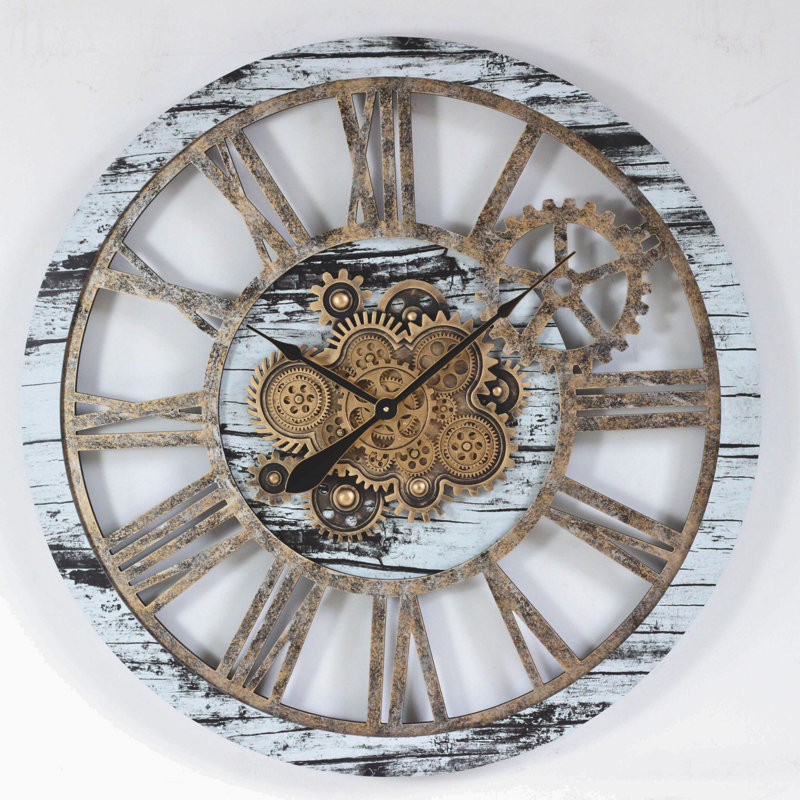 Solid Wood Wall Clock, White/Grey