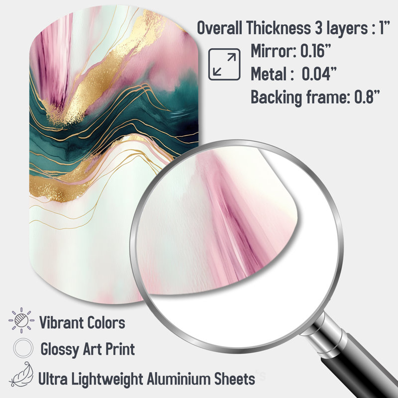 Abstract Geode Pink And Green Marble III - Marble Cylinder Print on Metal, Modern Asymmetrical Metal Wall Decor