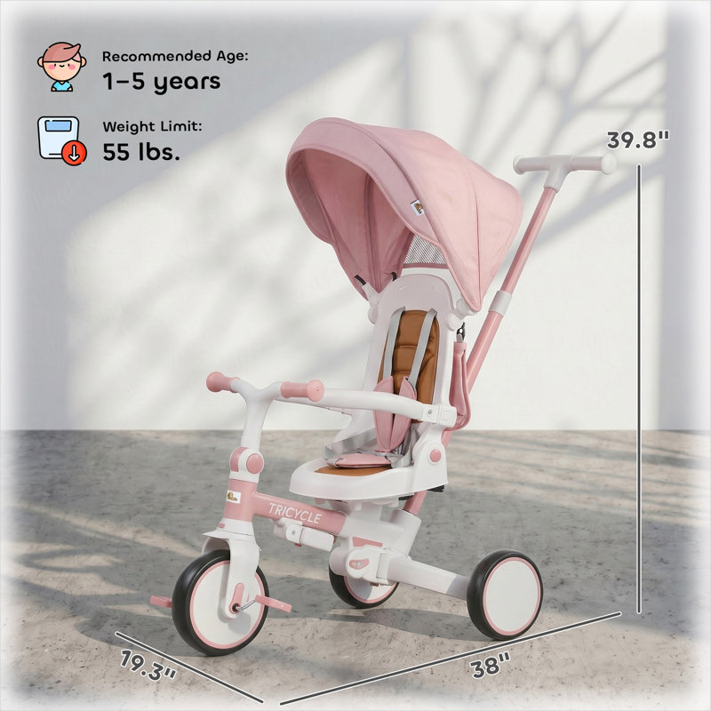 Poussettes et landaus pour l'espace extérieur, 7 po, en alliage d'aluminium rose avec rangement, rose rosé
