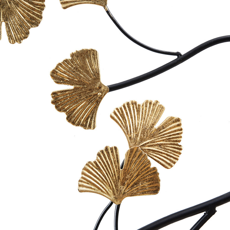 Chic 3 Metal Wall Art With Gold Ginkgo Leaves And Black Frame Decor Captivating On Construction