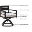 Chaise berçante extérieure pivotante en aluminium 2 pièces - noir braise. Structure rouille, dossier ergonomique, paire de coussins noirs. Aluminium léger, coussins en tissu, style moderne