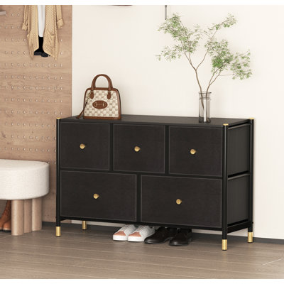 Commode à tiroirs, toutes les commodes avec 5 tiroirs avant en similicuir, tour de rangement avec bacs en tissu