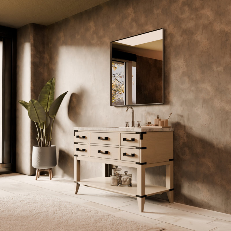 Meuble-lavabo simple en chêne blanc 48 po X P 22 po D, avec plateau en marbre de Carrare