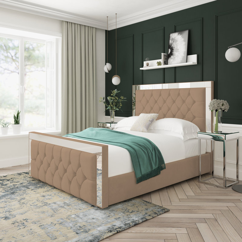 Sage Plush Velvet Upholstered Ottoman Bed Frame, Single (3'), Mink