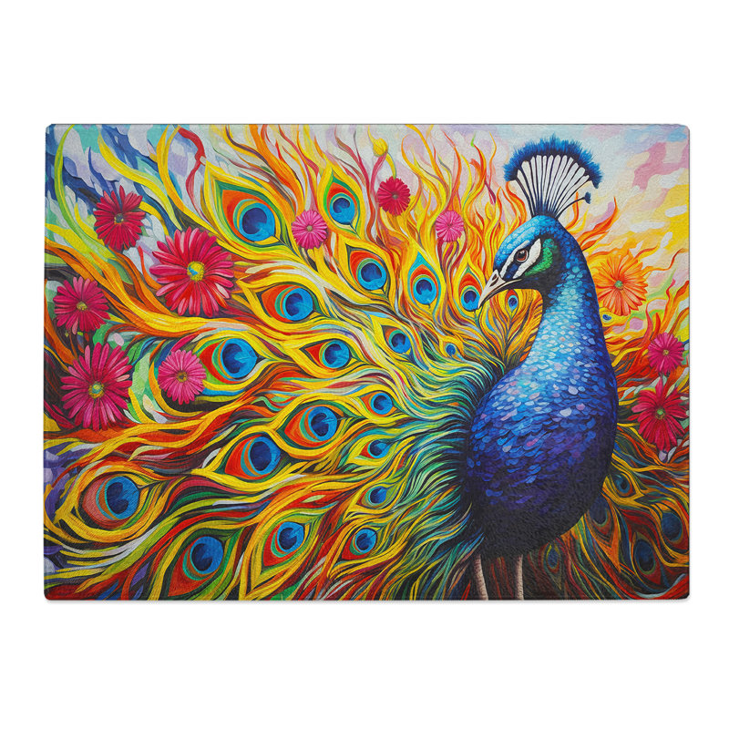 Peacock Hard Edge No.2  Glass Chopping Board