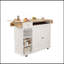 Chariot pour îlot de cuisine de 44 po avec plateau en bois massif, rangement pour le vin, porte-épices, porte-serviettes, porte-verres à vin, table à roulettes pour îlot de cuisine sur roulettes, installation sans outil, blanc et chêne