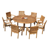 Mashburn 8 - Person Teak Wood Patio Dining Set with Round Table