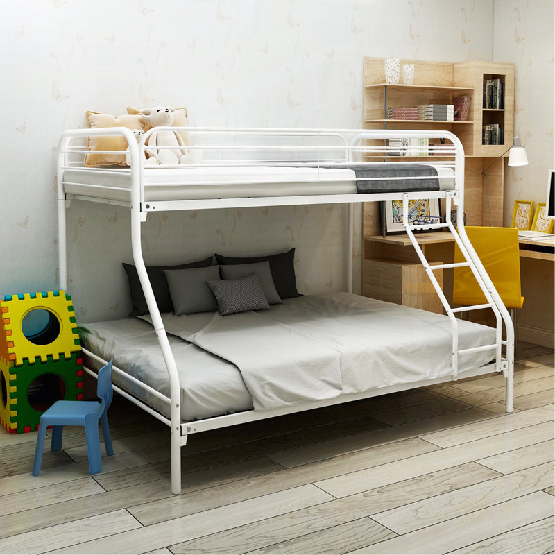 Twin-Over-Full Metal Bunk Bed, Heavy Duty Bunk Bed,Easy Assembly With Enhanced Upper-Level Guardrail, White, White