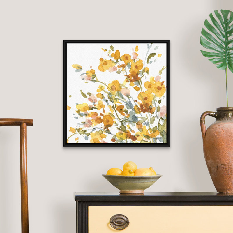 «Happy Yellow 09» par Lisa Audit - reproduction d'art, Toile avec cadre noir, H 22 po x l 22 po x P 1,75 po