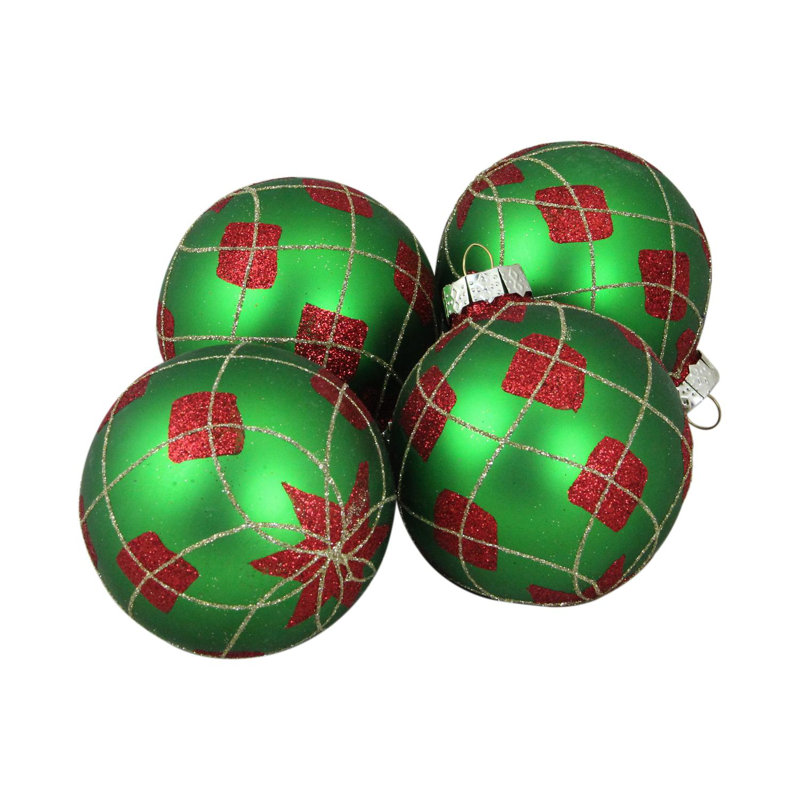 Ornements en forme de boule de Noël à motif de losanges verts et rouges 4 carats 3,25 po (80 mm)