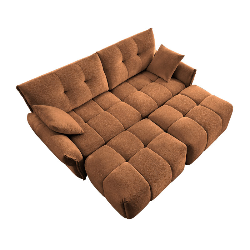 Ensemble de canapé modulaire en chenille 2 places Burnt Orange avec repose-pieds et coussins décoratifs, Orange