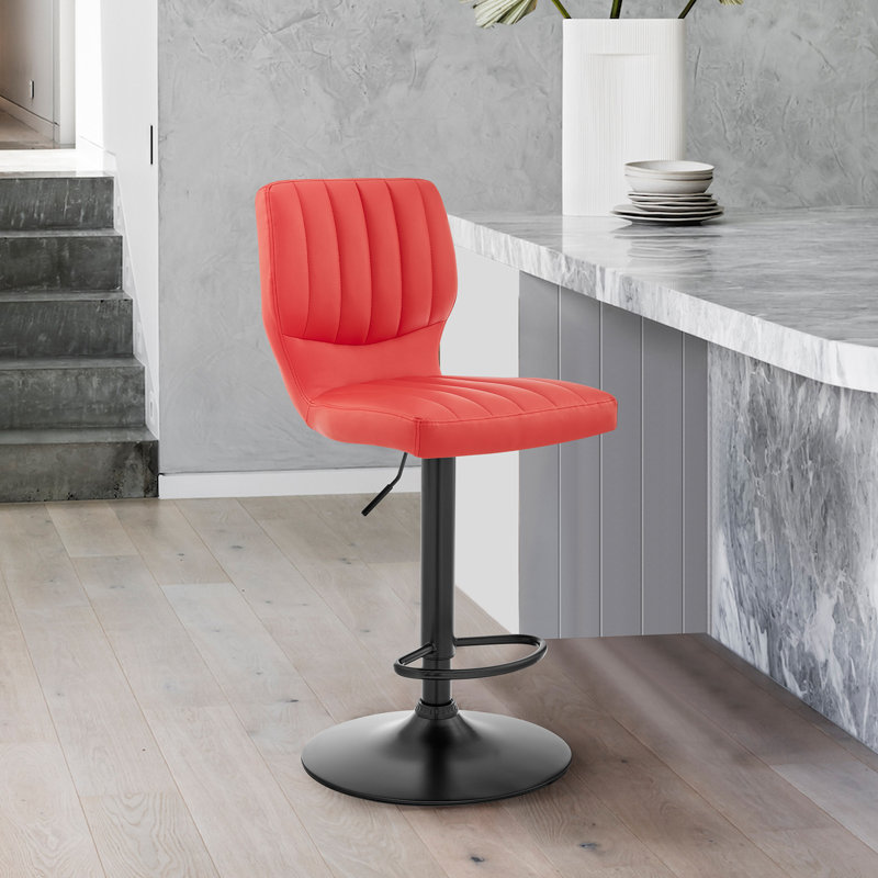 Tabouret de bar réglable en similicuir noir, Rouge