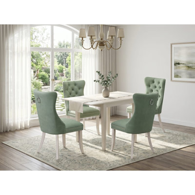Ensemble de salle à manger 5 pièces comprenant une table de cuisine rectangulaire avec Dropleaf et 4 chaises rembourrées, lin blanc