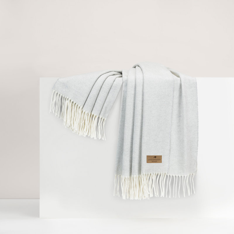 Italian Herringbone Throw Blanket, Silver