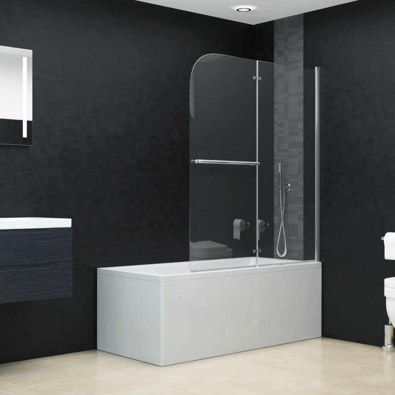 Biondo 950mm W x 1400mm H Folding / Bi-Fold Frameless Tub Door with Clear Glass, 140cm H x 120cm W x 0.6cm D