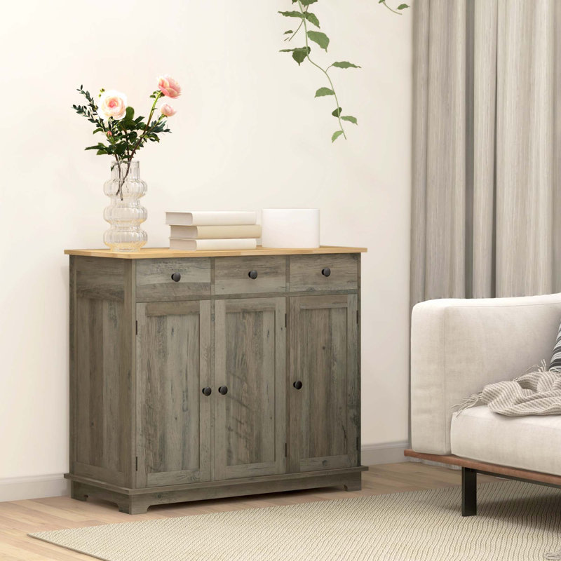 Buffet avec comptoir en bois massif, Gris