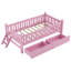 Lit plateforme simple en bois avec garde-corps et 2 tiroirs, rose-907547365