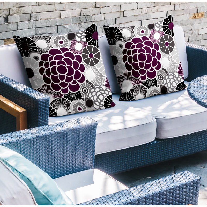 Floral Outdoor Reversible Throw Pillow, 15W" x 15H", Purple