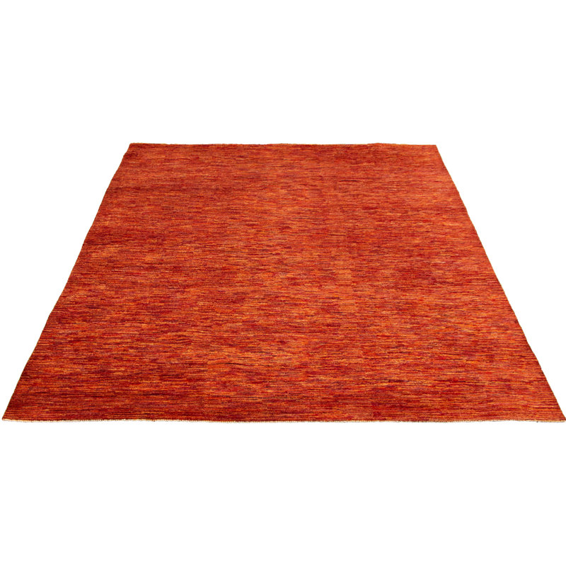 Tapis décoratif en laine rouge de conception unique 7 pi 10 po x 9 pi 6 po noué à la main New Age Gabbeh