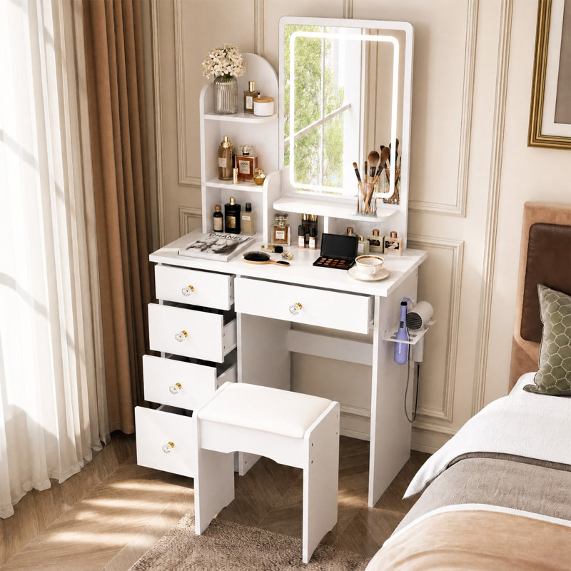 Meuble-lavabo l 31,5 po x P 15,6 po x H 55,1 po avec miroir lumineux 3 couleurs
