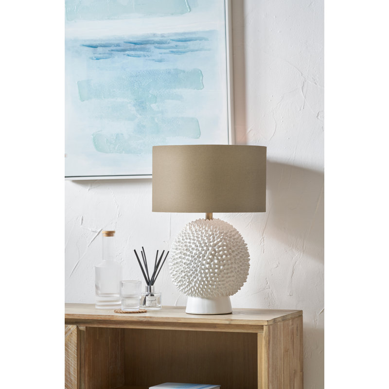 Ceramic Table Lamp, 20.87" H x 13.78" W x 13.78" D, White, Brown