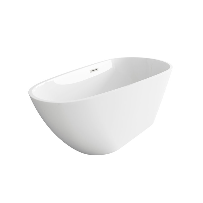 59 Inch Bathtub in Glossy White with Trim, Brushed Nickel