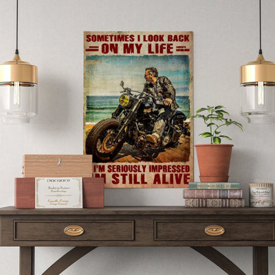 Canvas Wall Art Man On Motorcycle By Ocean Poster Vintage Poster Print Home Decor