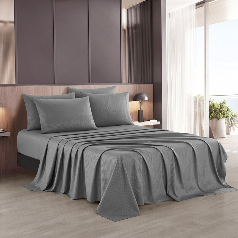  Microfiber Plain Weave / Muslin Sheet Set, Full Sheet Set + 1 Fitted Sheet + 4 Pillowcases, Dark Gray