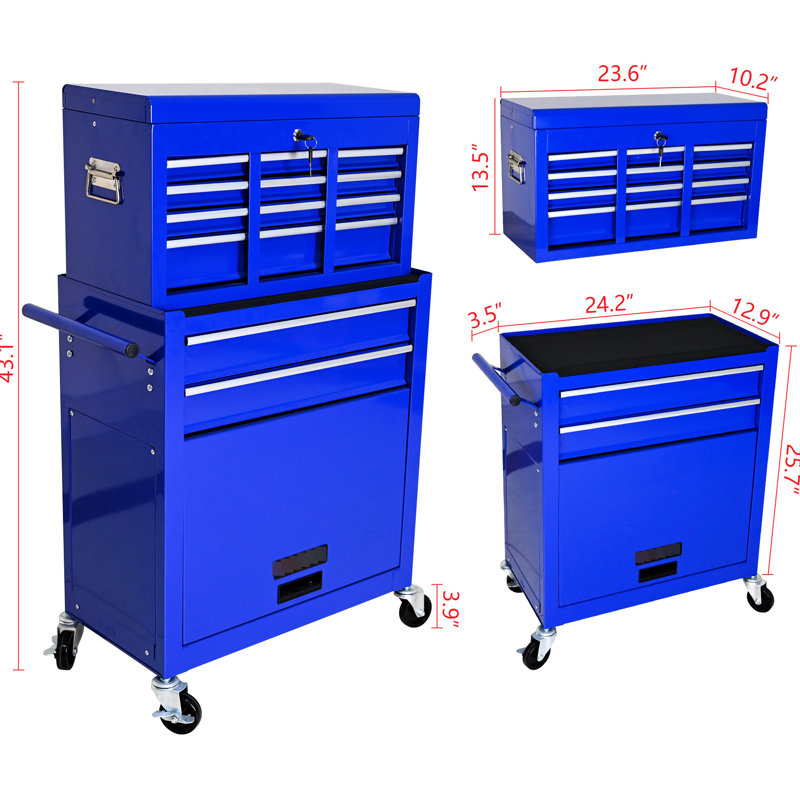 Coffre à outils haute capacité 8 - Bleu Organisez vos outils - 8 tiroirs et poignées, Bleu